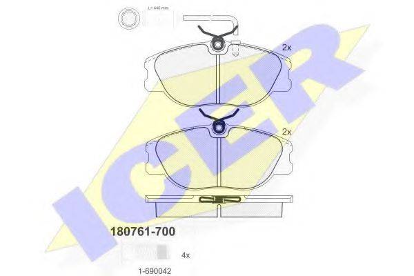Комплект гальмівних колодок, дискове гальмо ICER 180761-700