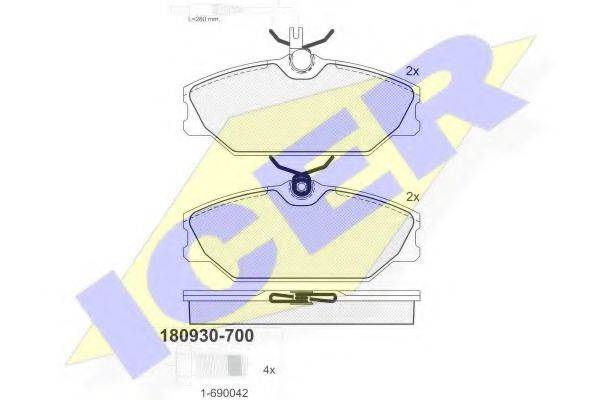 Комплект тормозных колодок, дисковый тормоз ICER 180930-700