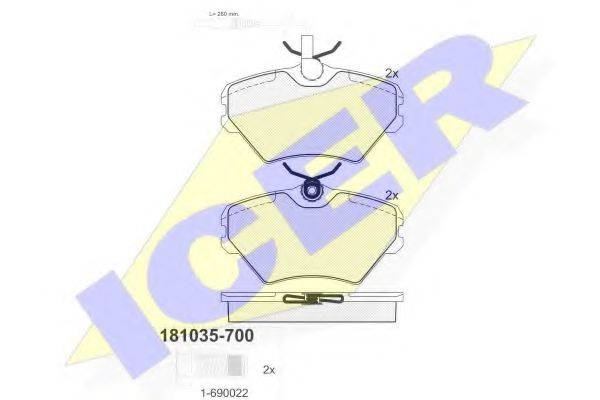 Комплект тормозных колодок, дисковый тормоз ICER 181035-700
