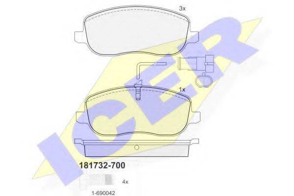 Комплект тормозных колодок, дисковый тормоз ICER 181732-700