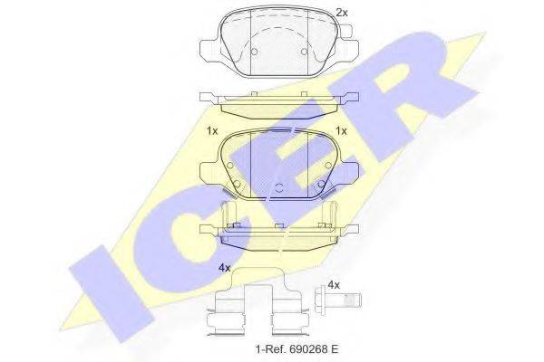 Комплект гальмівних колодок, дискове гальмо ICER 182128