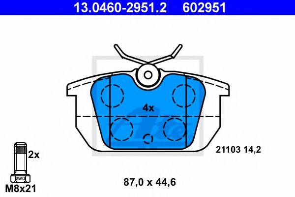Комплект тормозных колодок, дисковый тормоз ATE 13.0460-2951.2