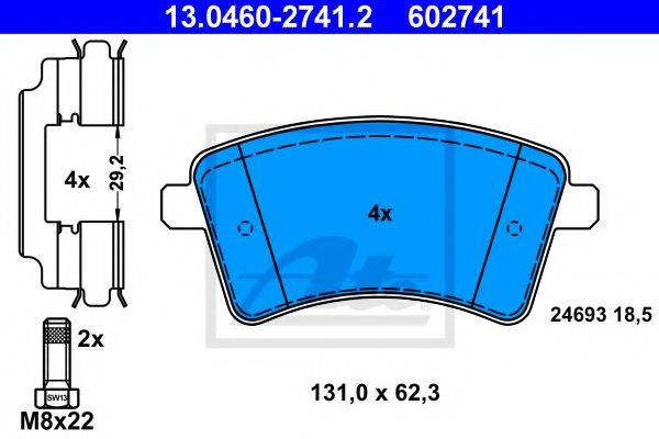 Комплект тормозных колодок, дисковый тормоз ATE 13.0460-2741.2