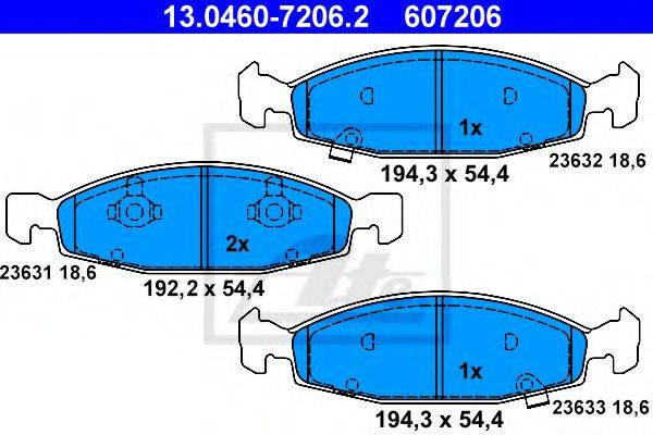 Комплект гальмівних колодок, дискове гальмо ATE 13.0460-7206.2