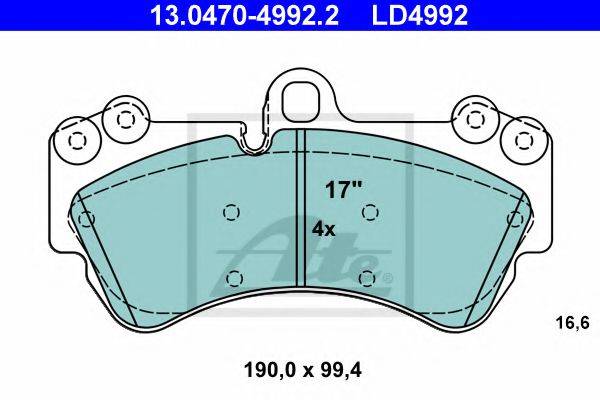 Комплект тормозных колодок, дисковый тормоз ATE 13.0470-4992.2