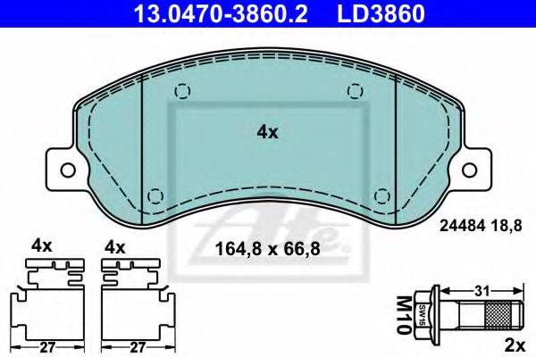 Комплект тормозных колодок, дисковый тормоз ATE 13.0470-3860.2