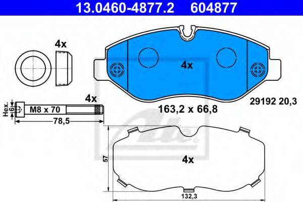 Комплект тормозных колодок, дисковый тормоз ATE 13.0460-4877.2