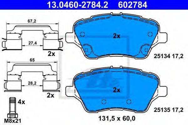 Комплект тормозных колодок, дисковый тормоз ATE 13.0460-2784.2