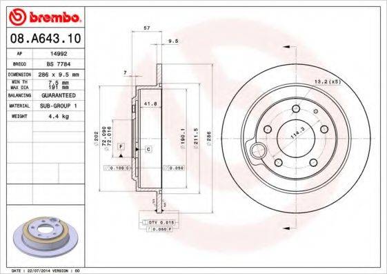 Тормозной диск BREMBO 08.A643.10