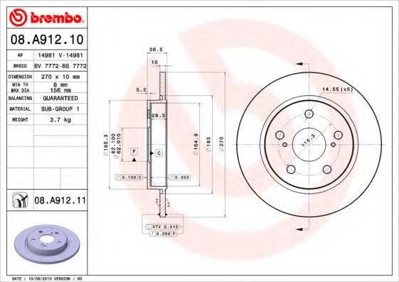 Тормозной диск BREMBO 08.A912.11
