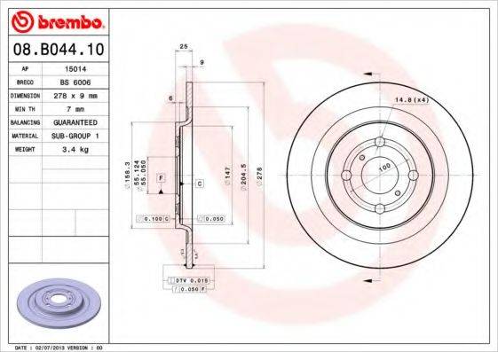 Тормозной диск BREMBO 08.B044.10