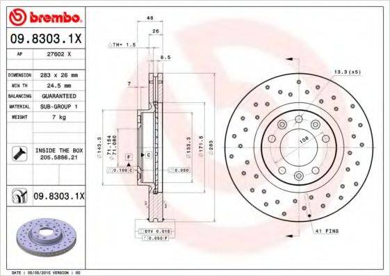 Тормозной диск BREMBO 09.8303.1X