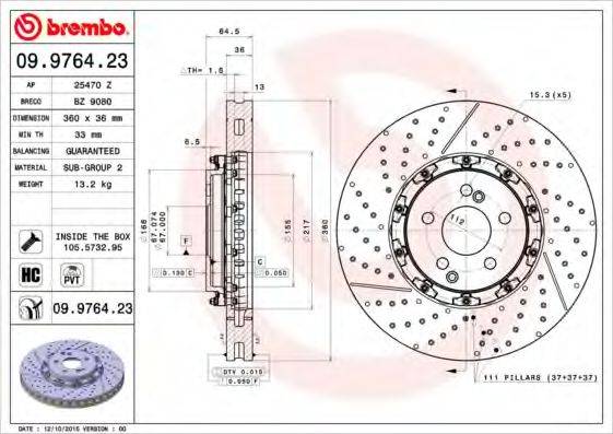 Тормозной диск BREMBO 09.9764.23