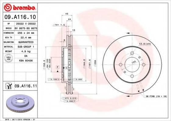 гальмівний диск BREMBO 09.A116.10