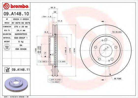 гальмівний диск BREMBO 09.A148.10