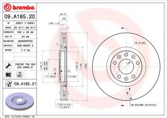 Тормозной диск BREMBO 09.A185.20