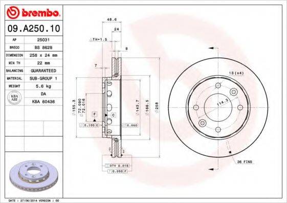 Тормозной диск BREMBO 09.A250.10