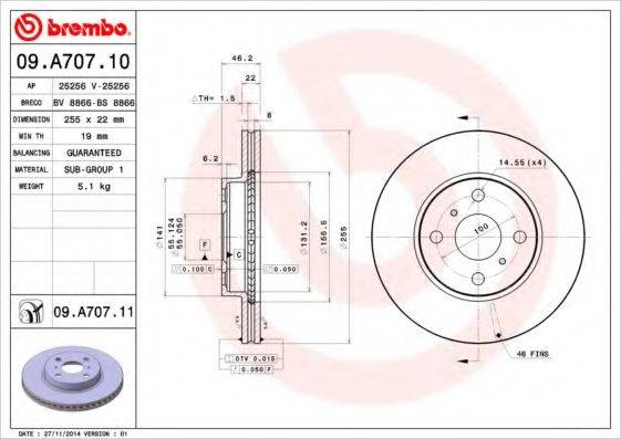 Тормозной диск BREMBO 09.A707.11