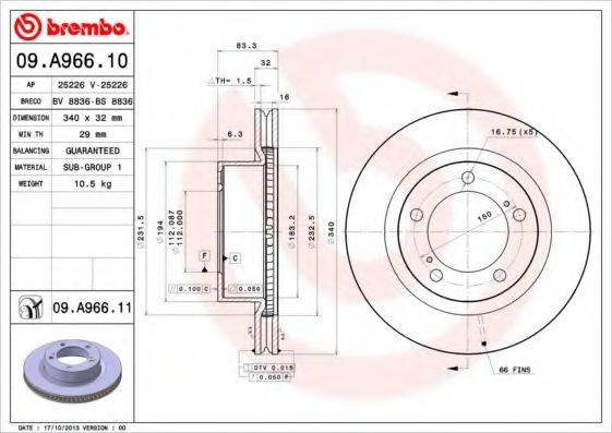 Тормозной диск BREMBO 09.A966.10