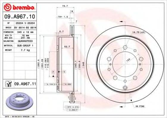 Тормозной диск BREMBO 09.A967.10