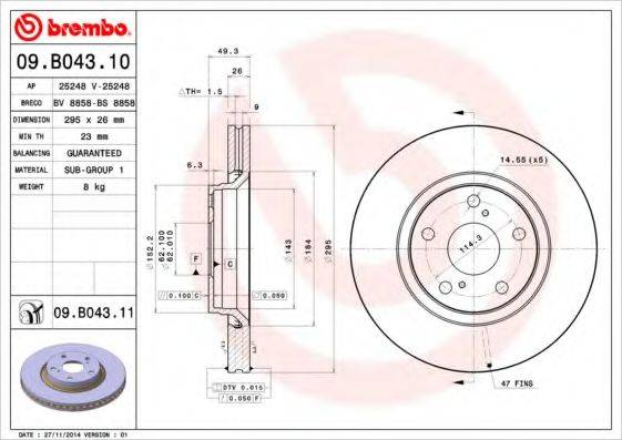 Тормозной диск BREMBO 09.B043.11