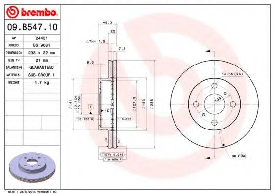 гальмівний диск BREMBO 09.B547.10