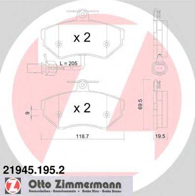 Комплект гальмівних колодок, дискове гальмо ZIMMERMANN 21945.195.2