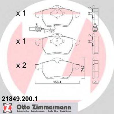 Комплект тормозных колодок, дисковый тормоз ZIMMERMANN 21849.200.1
