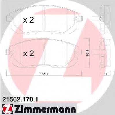 Комплект гальмівних колодок, дискове гальмо ZIMMERMANN 21562.170.1