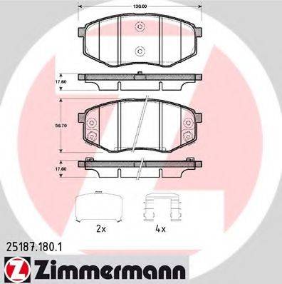 Комплект гальмівних колодок, дискове гальмо ZIMMERMANN 25187.180.1