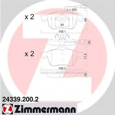 Комплект гальмівних колодок, дискове гальмо ZIMMERMANN 24339.200.2
