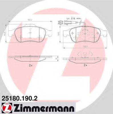 Комплект гальмівних колодок, дискове гальмо ZIMMERMANN 25180.190.2